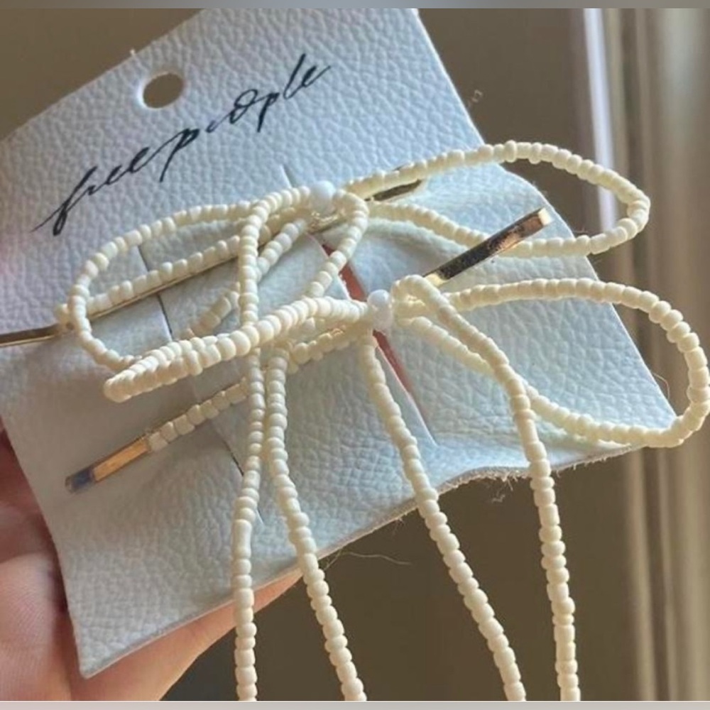 NWT Free People Cream Beaded Gold Hair Clips